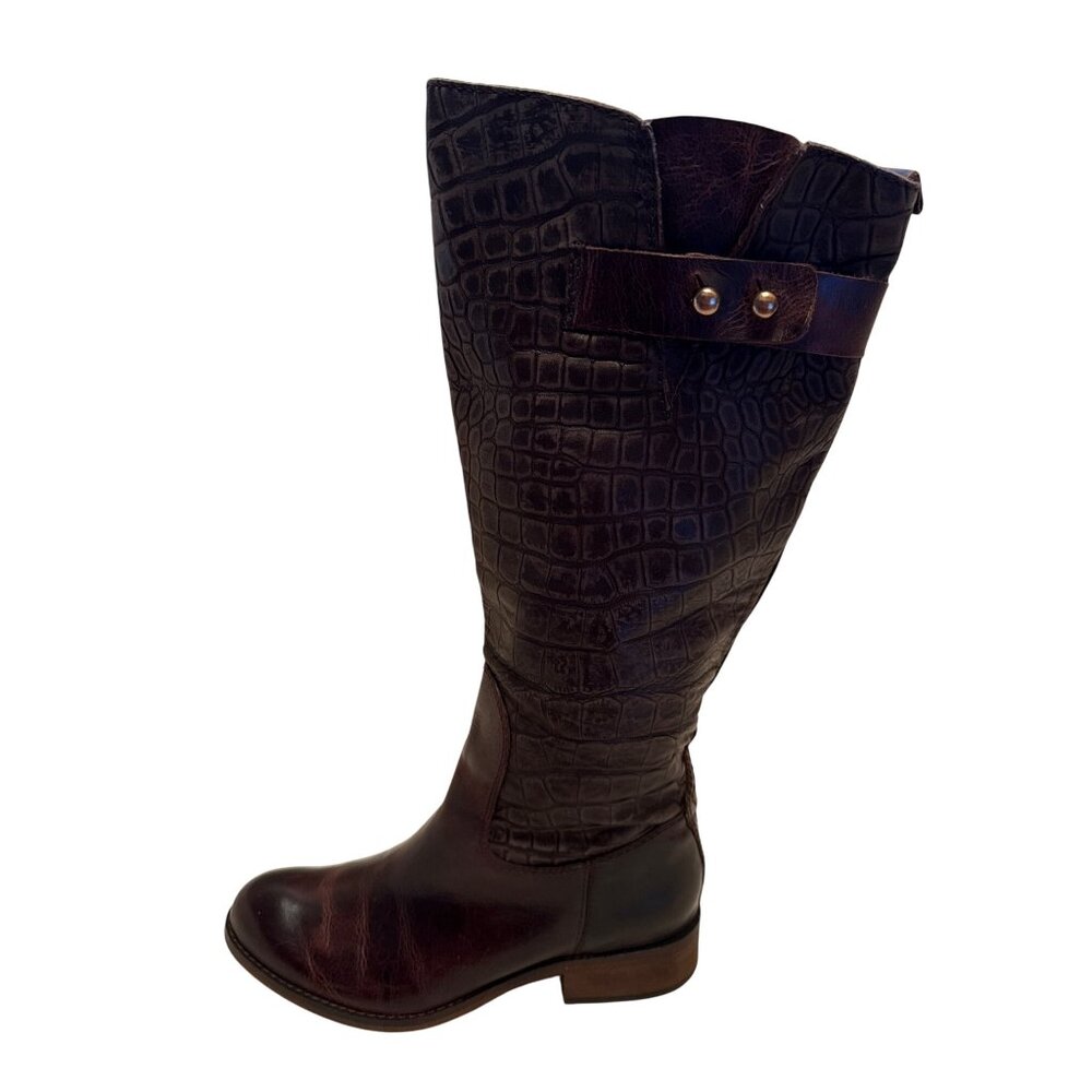 Lucchese Spirit Bailey Leather Croc Embossed‎ Riding Boots Side Zipper size 7